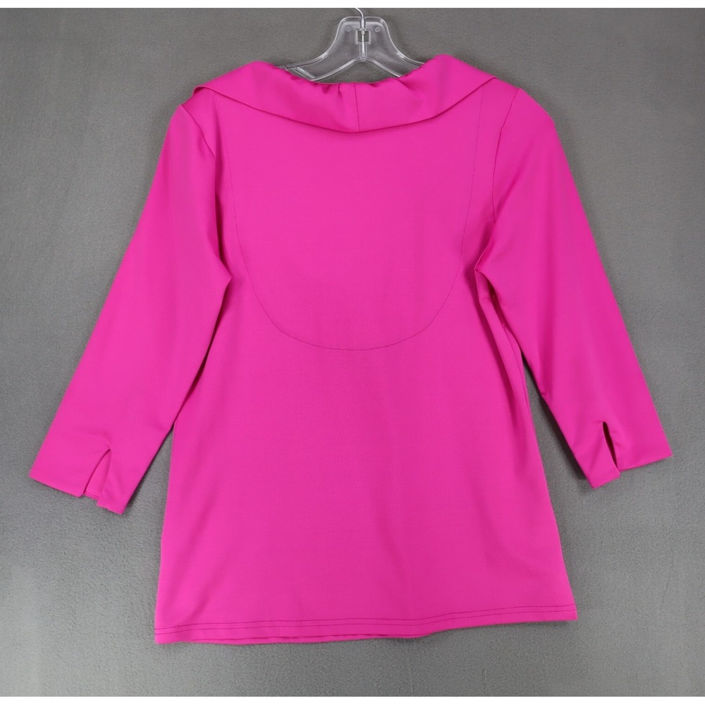 Gretchen Scott Solid Hot Pink Ruffle V Neck 3/4 Sleeve Top Blouse Size XS - Picture 4 of 6